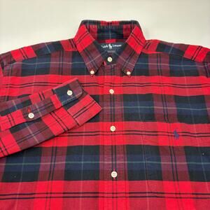 Ralph‎ Lauren Small Red Blue Plaid "Big Shirt" Long Sleeve Button Down Shirt